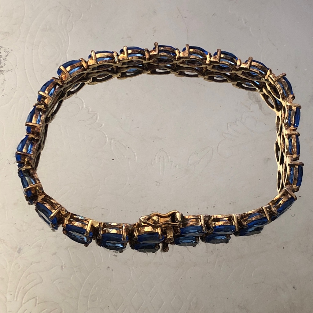 Vermeil Gold Plating Over 925 Sterling Silver With Cz Blue Gemstone Bracelet 7.5